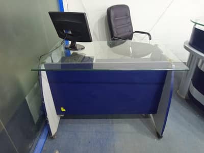 OFFICE FURNITURE FOR SALE. 4 glass tables plus reception table