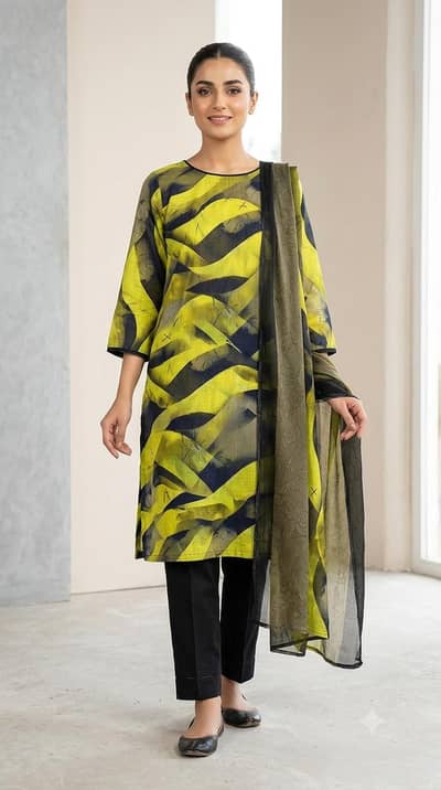Premium Lawn 3-Piece Suit with Bember Fever Dupatta