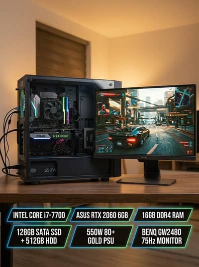 Core i7 7th Gen Gaming PC | RTX 2060 6GB | 16GB RAM | 24" BenQ Monitor