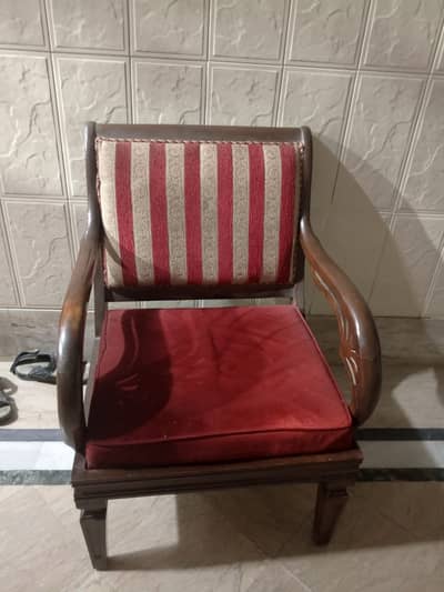 Wooden 5 Seater Sofa Set – Red Velvet Cushions | Solid Wood