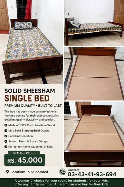 Solid Pure Sheesham Single Bed | Detachable Design | Excellent Conditi