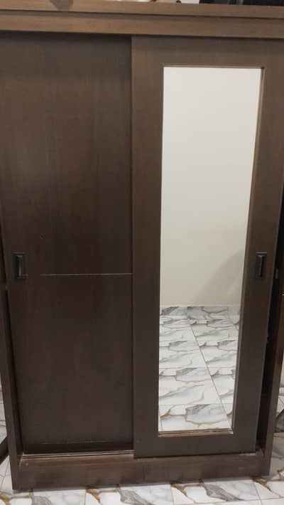 Wood Almira Wardrobe w/ Sliding Doors & Mirror