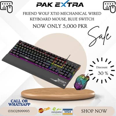 Friend Wolf XT10 Mechanical Wired Keyboard Mouse, Blue Switch