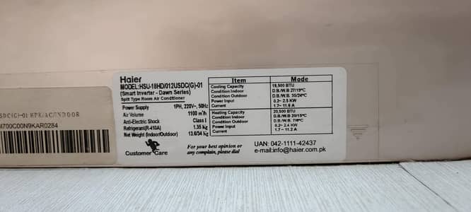 Haier 1.8ton split A/C Dawn series.