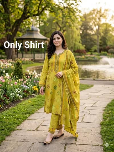 Yellow Embroidered Dhaga Shirt With Dopatta