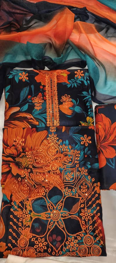 brand new 3pc embroidered lawn suit - chiffon dupatta unstitched