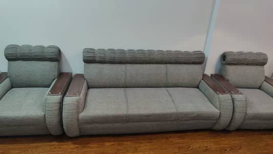 Modern 12-Seater Grey Fabric Sofa Set with Wooden Armrests