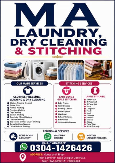 MA Laundry, Dry Cleaning services are available