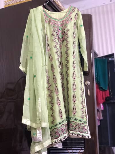 Green Embroidered 3pc Dress