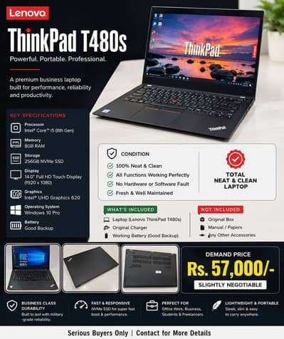 Lenovo ThinkPad T480s core i5 8th generation