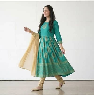 torquoise Block printed 3 pc mexi set for women