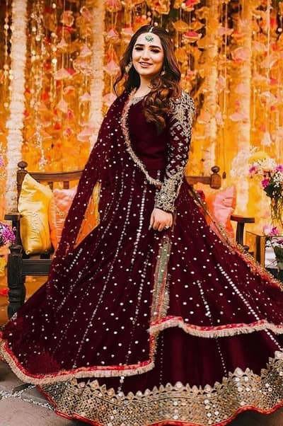 Maroon Shamoz Silk Maxi Suit 3 PCs.
