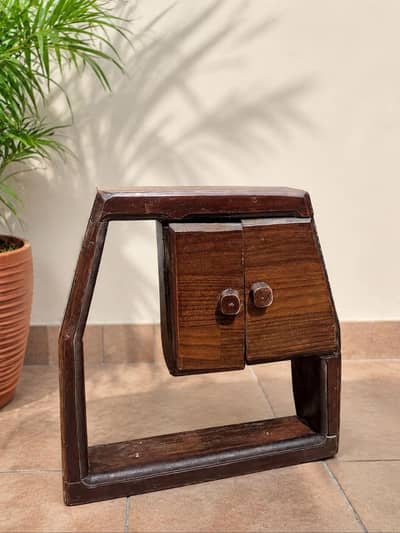 Solid Wooden Side Table with Storage Cabinet