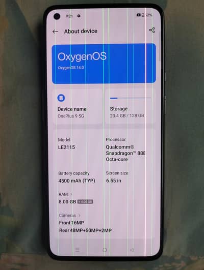 One Plus 9 5G Display Fluid Amoled 6.55" Storage 8+4/128GB PTA Aproved