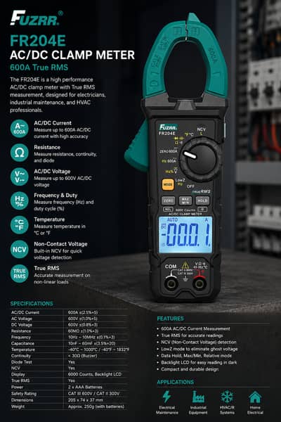 FR204E FUZRR AC / DC Clamp Digital Multimeter
