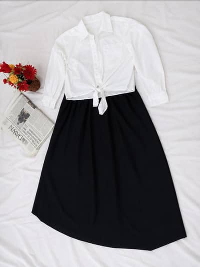 white and black elegant skirt with shirt.