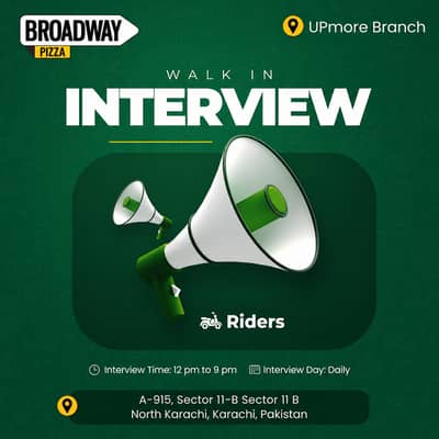 Riders Interview for Broadway Pizza (Upmor Branch) Karachi