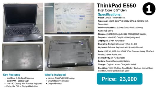 Lenovo ThinkPad E550 | Core i5 5th Gen | 8GB RAM | 256GB SSD | 15.6"