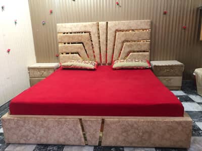 Bed with mattress, side tables, dressing with mirror