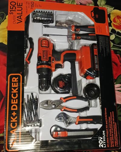 Drill with 1 lethium bettery and 68 piece with tool bag