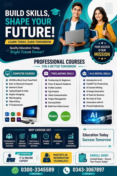 Computers, Freelancing & AI Courses! Graphics Designing, Chatgpt