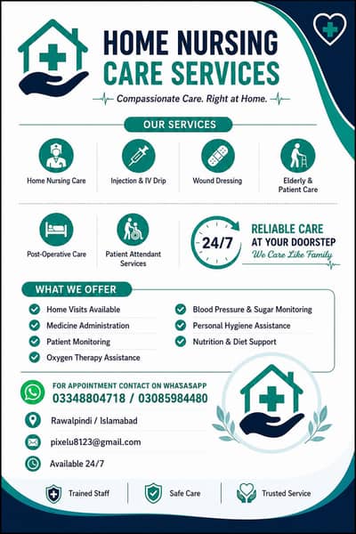 Male Home nurse| Patient care at home| Rawalpindi,islamabad Bahria DHA