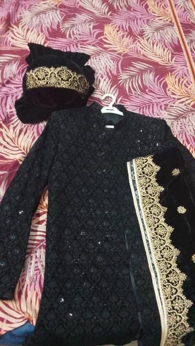 Groom Sherwani with Valvet Shawl & Black turbine