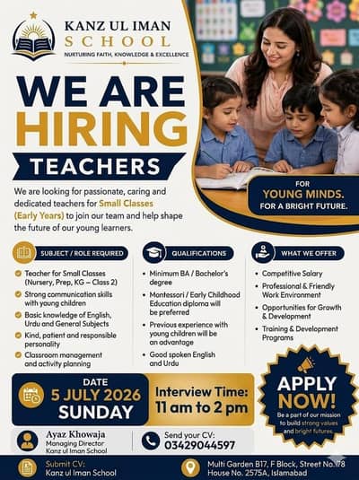 we required Female Teacher's