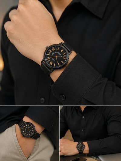positif premium black quartz watch -  black leather strap Man's Analog