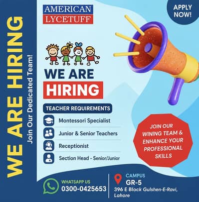 Teachers/Receptionist for American Lycetuff Gulshen ravi