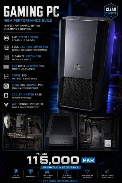 Gaming pc for sale - ryzen 5 2600x| gtx 1660 super | excellent con