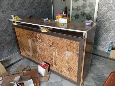 Counter table, storage rack and shelves with 16 Iron brackets
