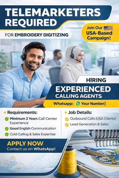 Experienced Telemarketers Required for Embroidery Digitizing Campaign
