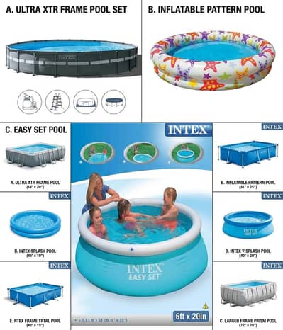 All types of intex and another companies swimming pools available