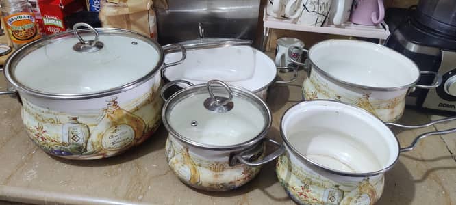 german white cast cooking pans