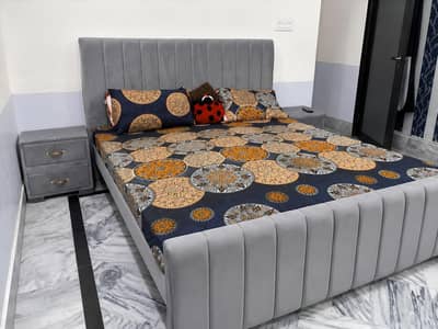 Luxury grey velvet Bedroom set | Bed+2 side table + Full size mirror|