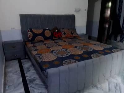 Luxury grey velvet Bedroom set | Bed+2 side table + Full size mirror|