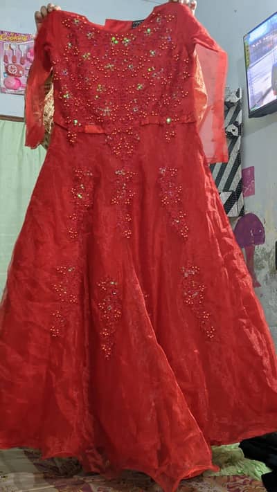 Beautiful Red Party Wear Maxi Dress | Fancy Embroidered Long Frock