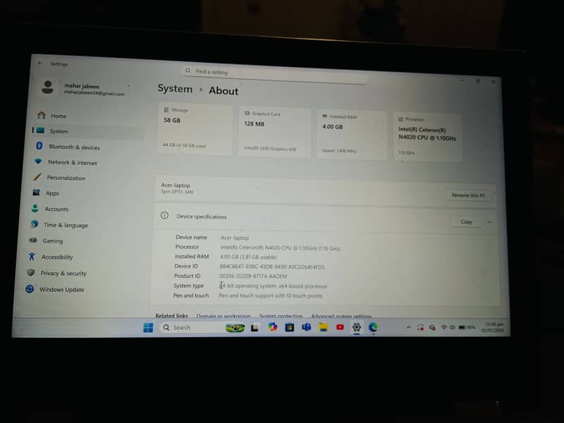 Acer spin touchscreen 0