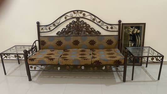 Sofa Set for Sale – Strong Iron Frame & Glass Tables