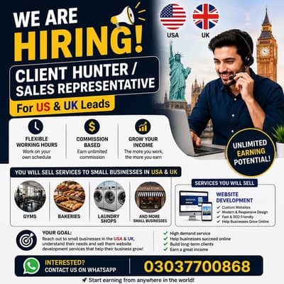 We're Hiring – Client Hunter / Sales Representative (USA & UK)