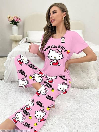 Pakistani Night Suit Hello Kitty Cotton Jersey Medium Large