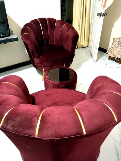 Luxury Velvet Coffee Set (Sofa Chairs + Table) - Used 3 months Rs25000
