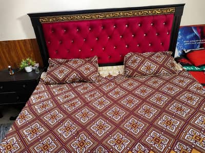Comfortable Double Bed with Stylish Headboard – Good Condition