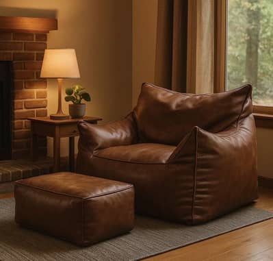 Sachem Chair Bean Bags with free Footrest in premium leather