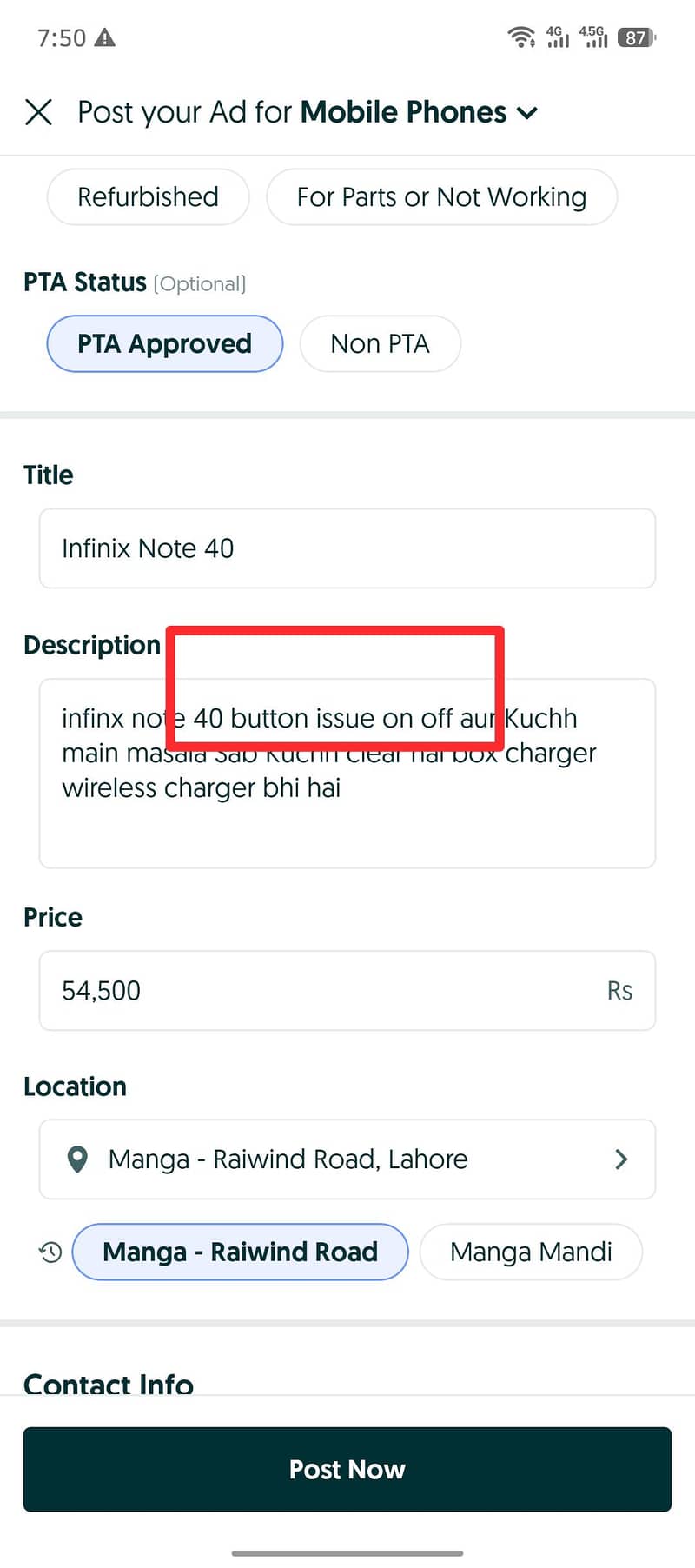 infinx note 40 1