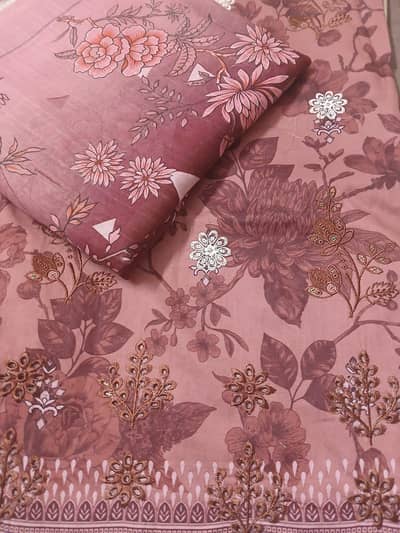 3 piece lawn dupatta suit / plain, embroidered