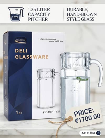 Premium Glass Jug for Dining Table
