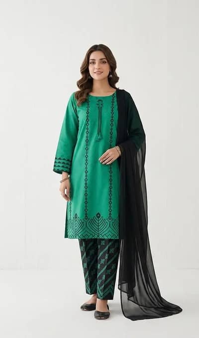 Premium Emerald Green 3-Piece Printed