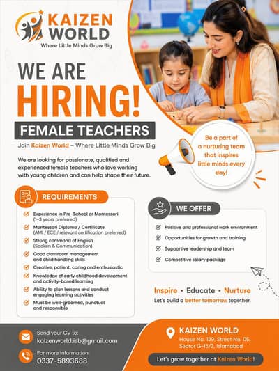 Female Montessori Teacher Required